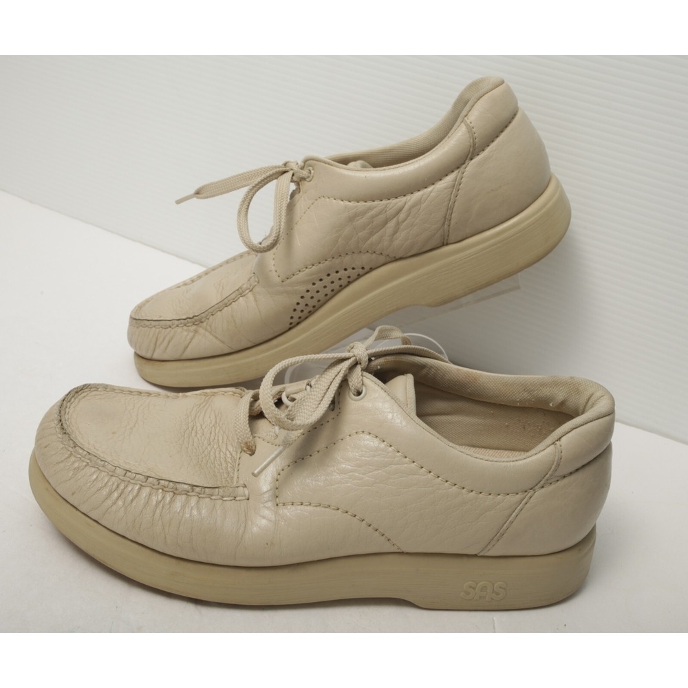 SAS Free Time Shoes Women 10.5 N Bone Beige Leather Walking Comfort Made in USA